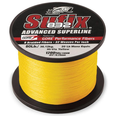 Sufix 832 Advanced Superline Braid - 80 Pounds 1200 Yards - Hi-Vis Yellow - Bulluna.com