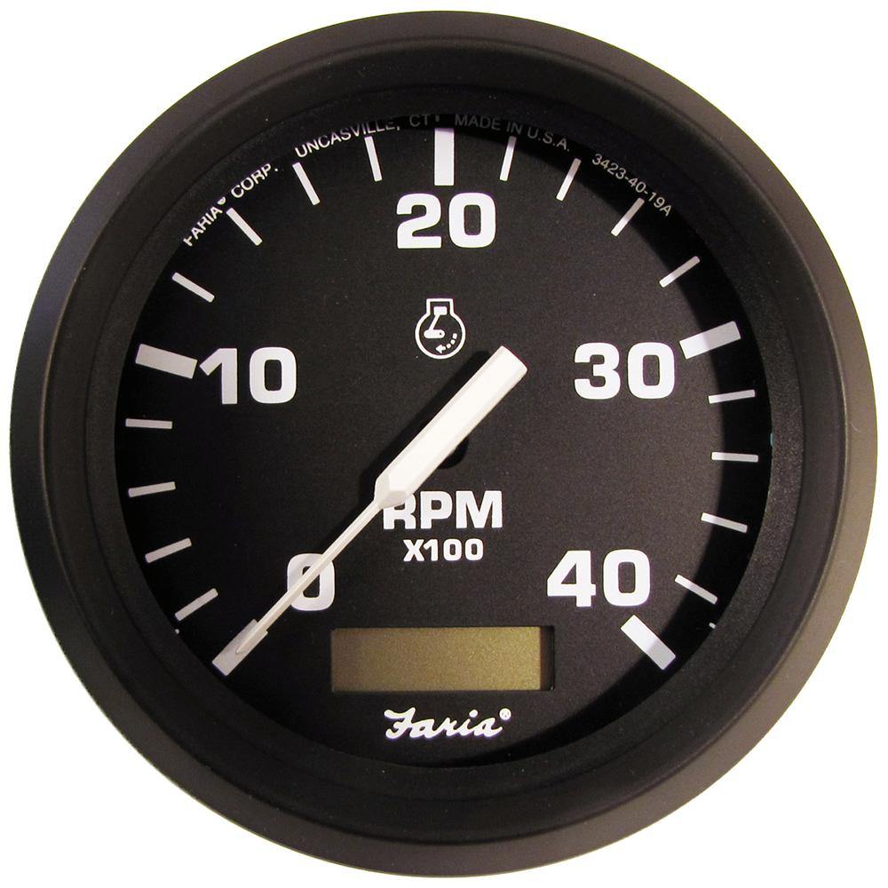 Faria Euro Black 4" Tachometer w/Hourmeter (4000 RPM) (Diesel)(Mech. Takeoff  Var. Ratio Alt.) [32834] - Bulluna.com