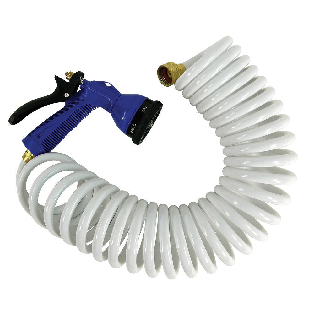 Whitecap 50 White Coiled Hose w/Adjustable Nozzle [P-0442] - Bulluna.com