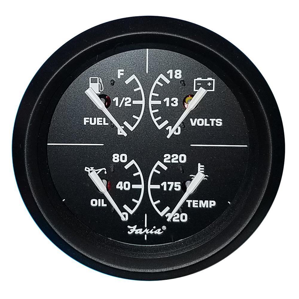 Faria Euro Black 4" Multifunction Gauge - Volt/Fuel/Oil/Water Temperature [32851] - Bulluna.com