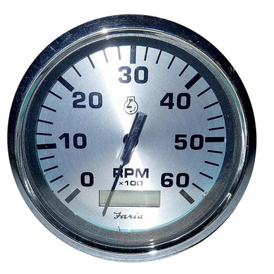 Faria Spun Silver 4" Tachometer w/Hourmeter (6000 RPM) (Gas Inboard) [36032] - Bulluna.com