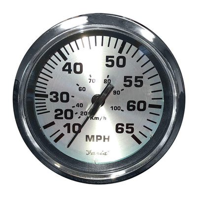 Faria Spun Silver 4" Speedometer - 65 MPH (Pitot) [36010] - Bulluna.com