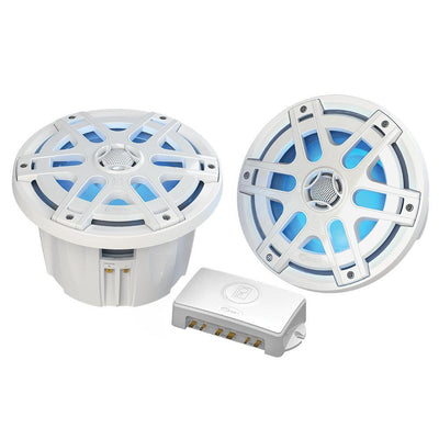 Poly-Planar MA-OC8 8" Round Waterproof Blue LED Lit Speaker - White [MA-OC8] - Bulluna.com