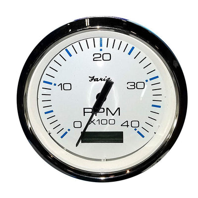 Faria Chesapeake White SS 4" Tachometer w/Hourmeter (4000 RPM) (Diesel) (Mech. Takeoff  Var. Ratio Alt) [33834] - Bulluna.com