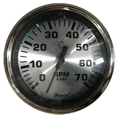 Faria Spun Silver 4" Tachometer (7000 RPM) (Outboard) [36005] - Bulluna.com