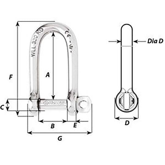 Wichard Self-Locking Long D Shackle - Diameter 8mm - 5/16" [1214W]