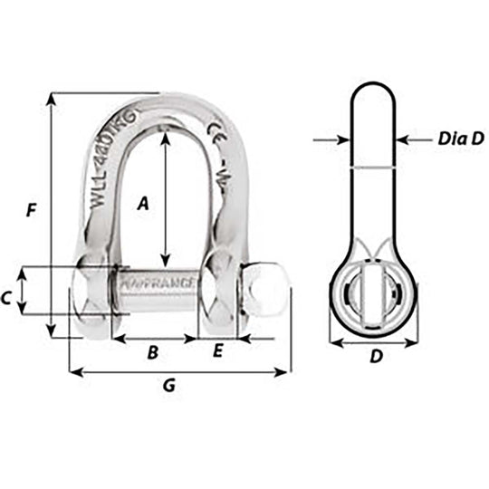 Wichard Captive Pin D Shackle - Diameter 6mm - 1/4" [1403W]