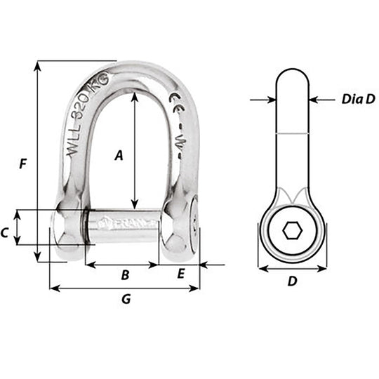 Wichard Self-Locking Allen Head Pin D Shackle - 6mm Diameter - 1/4" [1303W]