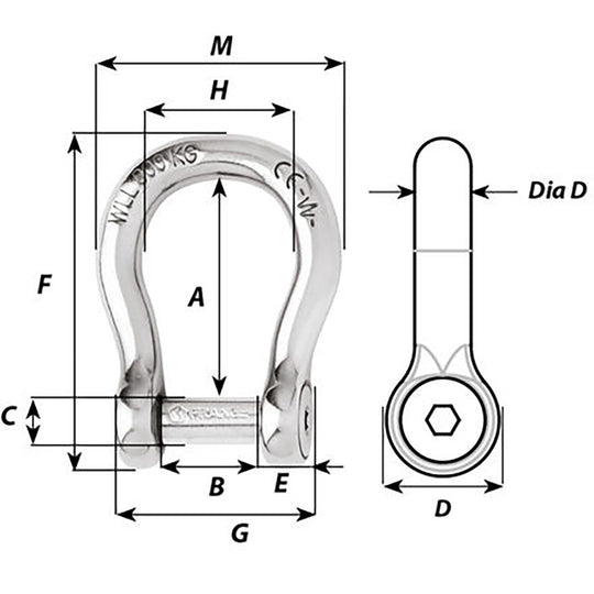 Wichard Self-Locking Allen Head Pin Bow Shackle - 10mm Diameter - 13/32" [1345W]