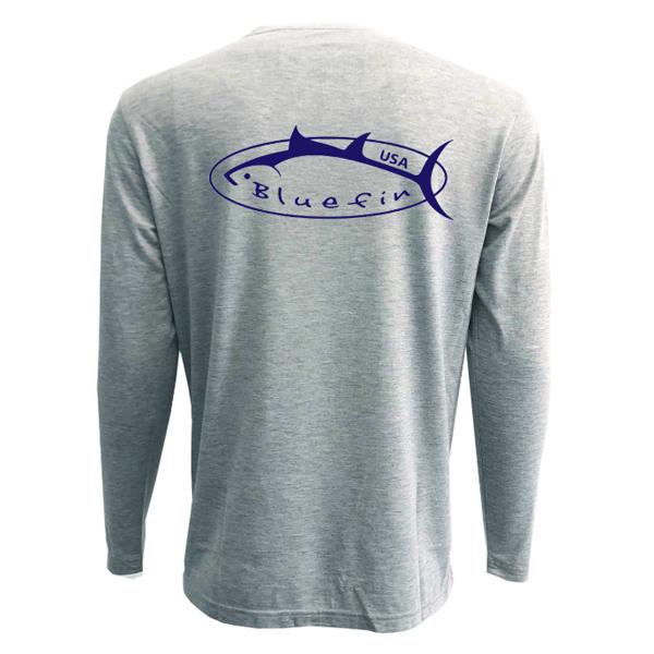 Bluefin USA Logo Gray Long Sleeve Sun Shirt - Bulluna.com