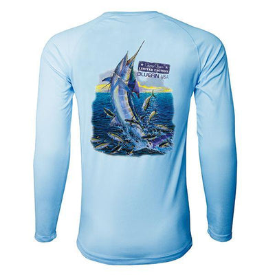 Bluefin USA Second Skin Light Blue Carey Chen Surrounded Sailfish Long Sleeve Sun Shirt - Bulluna.com
