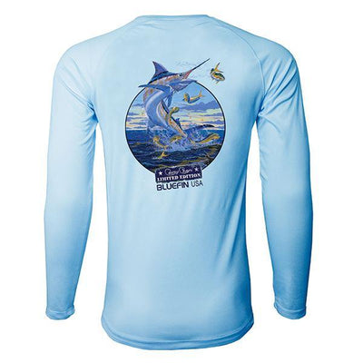 Bluefin USA Second Skin Light Blue Carey Chen Jumping Sailfish Long Sleeve Sun Shirt - Bulluna.com