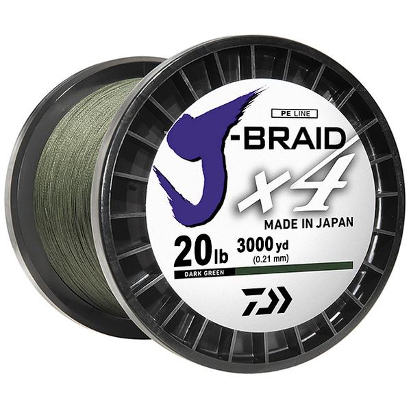 Daiwa J-Braid x4 4 Strand Braided Line - 20 Pounds 3000 Yards - Dark Green - Bulluna.com