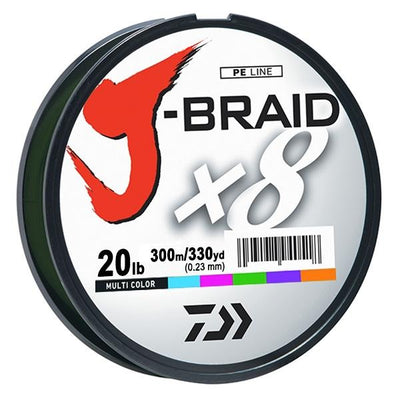 Daiwa J-Braid x8 8 Strand Braided Line - 20 Pounds 300 Meters - Multicolor - Bulluna.com