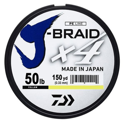 Daiwa J-Braid x4 4 Strand Braided Line - 50 Pounds 150 Yards - Yellow - Bulluna.com