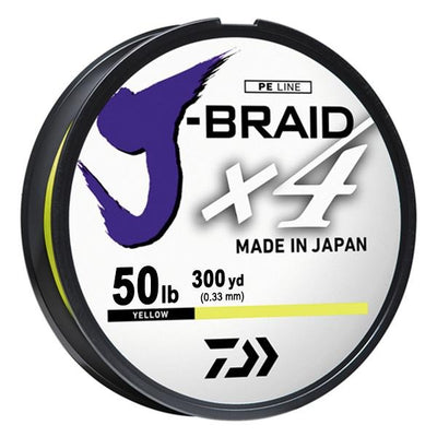 Daiwa J-Braid x4 4 Strand Braided Line - 50 Pounds 300 Yards - Yellow - Bulluna.com