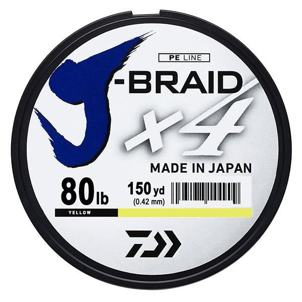 Daiwa J-Braid x4 4 Strand Braided Line - 80 Pounds 150 Yards - Yellow - Bulluna.com
