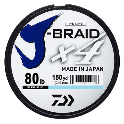 Daiwa J-Braid x4 4 Strand Braided Line - 80 Pounds 150 Yards - Island Blue - Bulluna.com