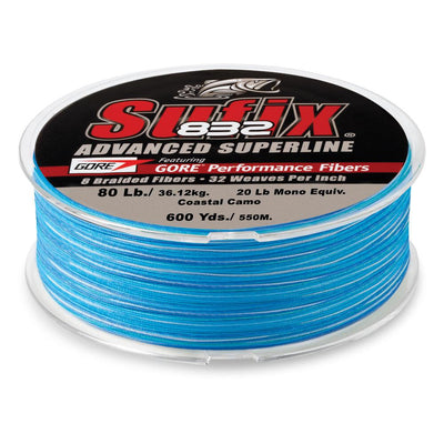 Sufix 832 Advanced Superline Braid - 80 Pounds 600 Yards - Coastal Camo - Bulluna.com