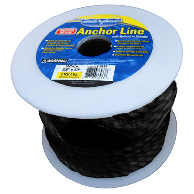 Marpac Twisted Nylon Anchor Line - 1/2 Inches x 150 Feet - 860 Pounds - Black - Bulluna.com