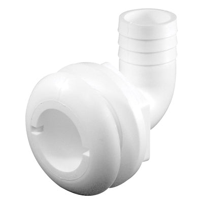 Marpac 90 Degrees Thru-Hull Connector - Fits 3/4 Inch Hose - 1 Inch Thread - White