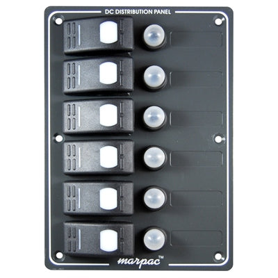 Marpac Marine Grade Power Panel - 6 Gang - 5-1/4 Inch Wide x 7-1/2 Inch High - Bulluna.com