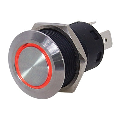 Marpac L.E.D. Stainless Steel Push Button Switch - Self-Locking - Red LED Ring - Bulluna.com