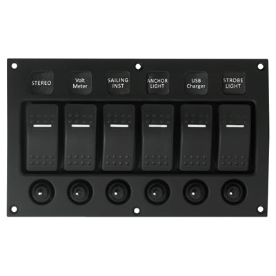 Marpac Water Resistant Curved Aluminum Switch Panel - 6 Switches - 4-31/64 x 7-33/64 Inches - Bulluna.com