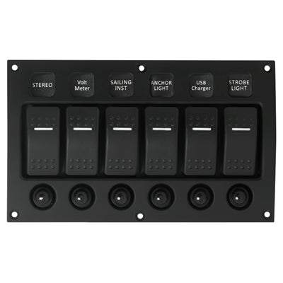 Marpac Water Resistant Curved Aluminum Switch Panel - 6 Switches - 4-31/64 x 7-33/64 Inches - Bulluna.com