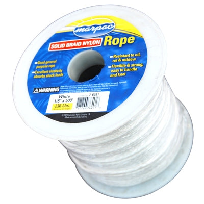 Marpac Braided Nylon All Purpose Rope - 1/8 Inch x 500 Feet - White - 80 Pounds - Bulluna.com